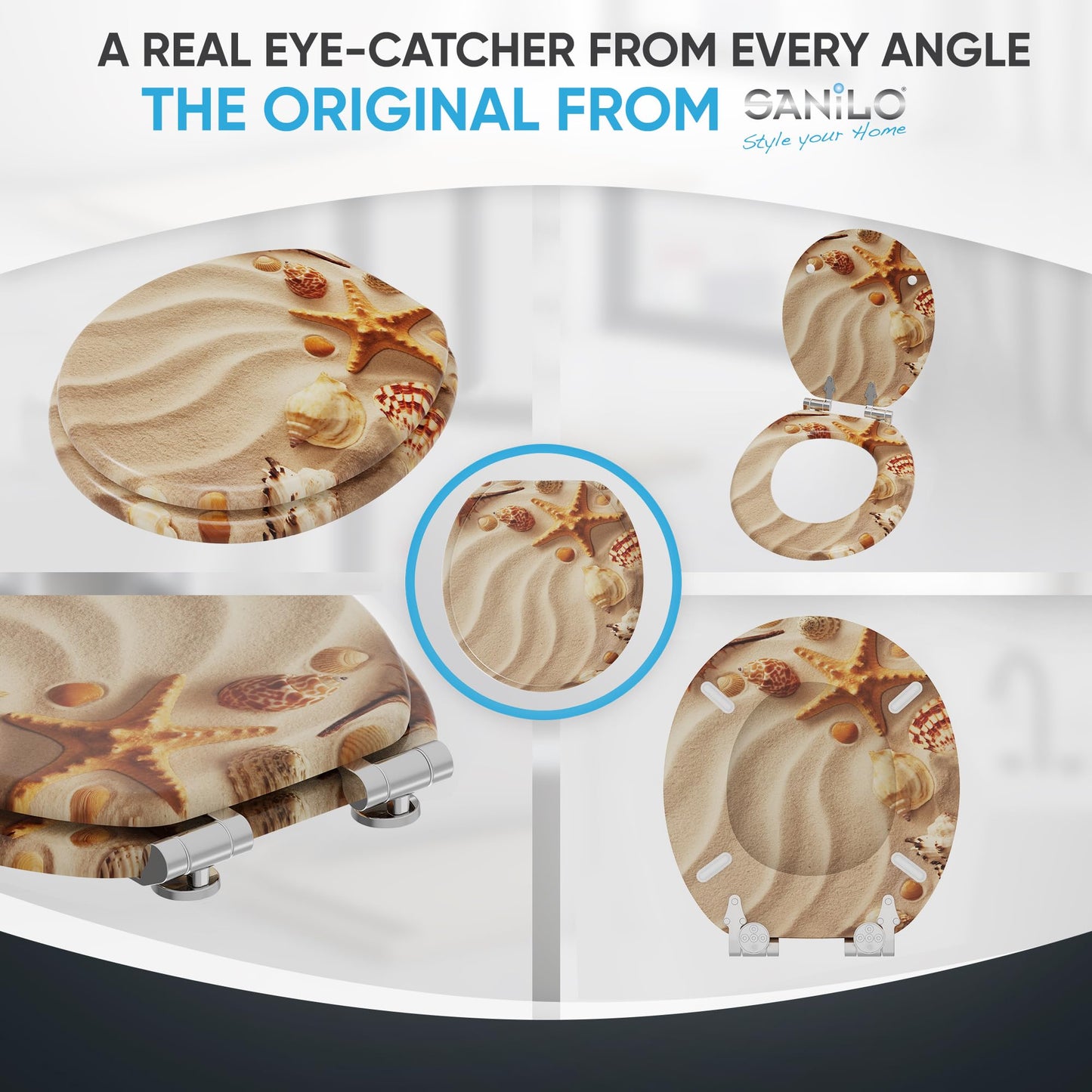 Sanilo Soft Close Toilet Seat ROUND, Quiet and Slow Close Lid and Seat, Strong Bumpers and Hinges, Sanibel