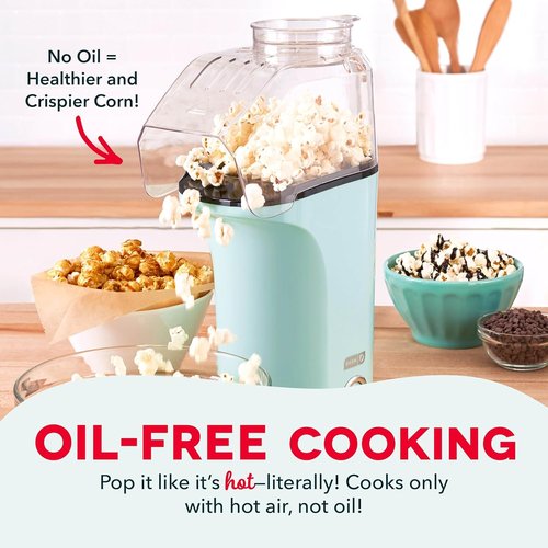 Dash Fresh Pop Popcorn Maker - Oil-Free Air Popper with Measuring Cup & Recipe Guide - Aqua, 16 Cups (Pack of 4)