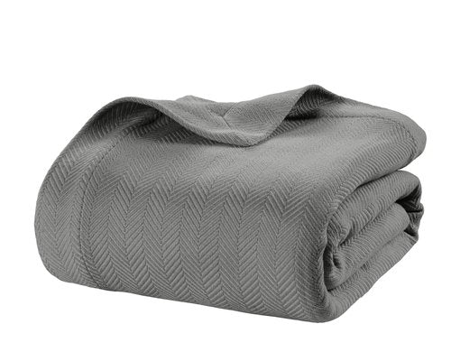LANE LINEN Queen Size Blanket for Bed - 100% Cotton Bed Blanket for All Seasons - Herringbone Weave (90"x90") - Ideal for Relaxing At Home, Afternoon Naps & Quiet Evenings - Oeko-TEX Certified - Grey