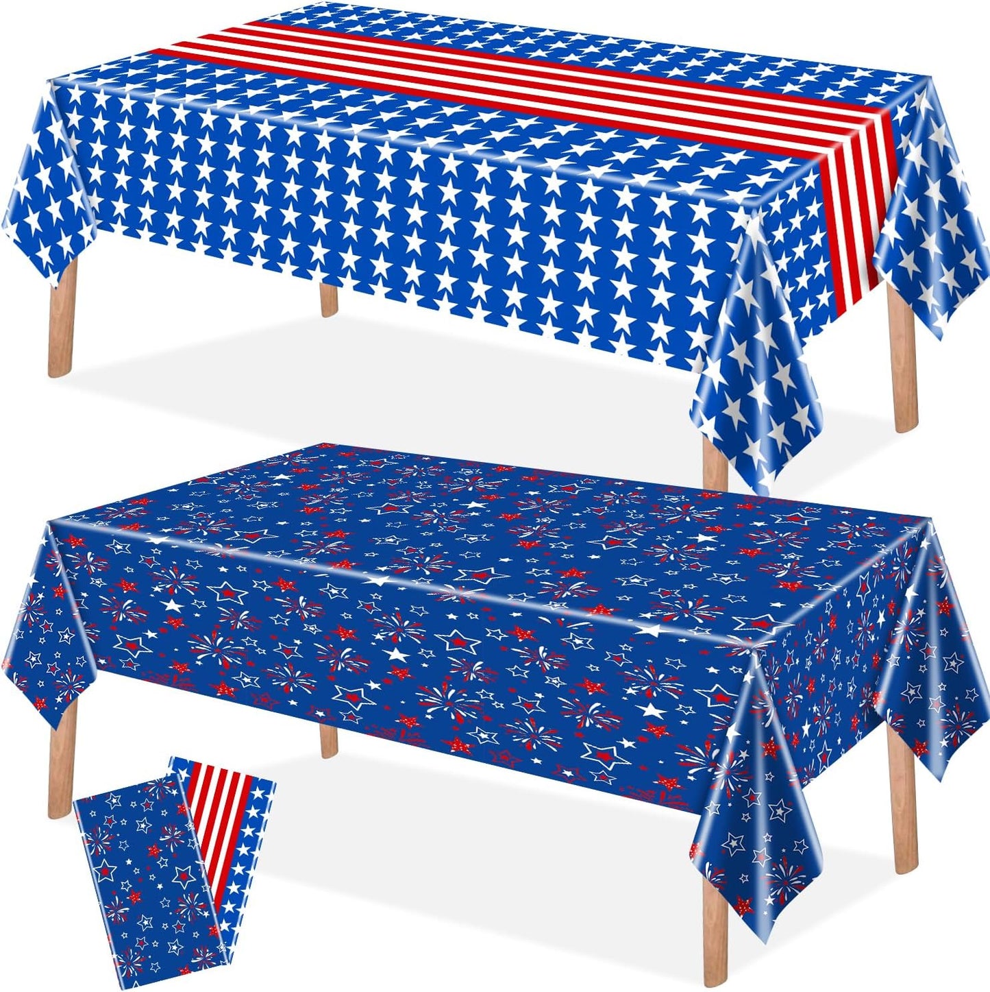Patriotic American Flag Table Cloths - 2-Pack Disposable Covers for 4th of July | 54x108 Inch