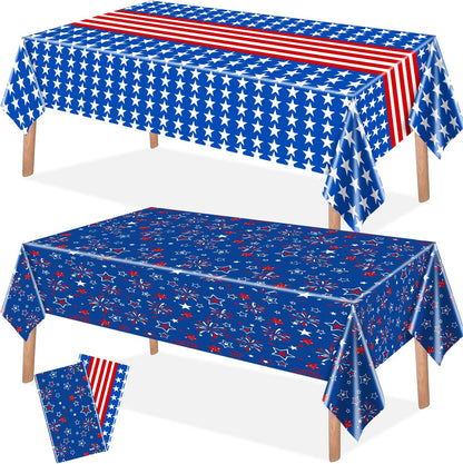 Patriotic American Flag Table Cloths - 2-Pack Disposable Covers for 4th of July | 54x108 Inch