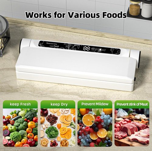 Food Vacuum Sealer Machine - 75KPA Compact Design with LED Indicator & 20 Vacuum Bags | Dry/Wet Modes