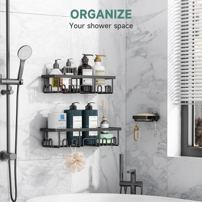 Veken Shower Caddy 3-Pack, Advanced Rustproof Design, No Drilling Adhesive Shelves, Rack with Soap Holder, Large Capacity Bathroom Organizers and Storage, Wall-Mounted Kitchen & Home Decor, Black