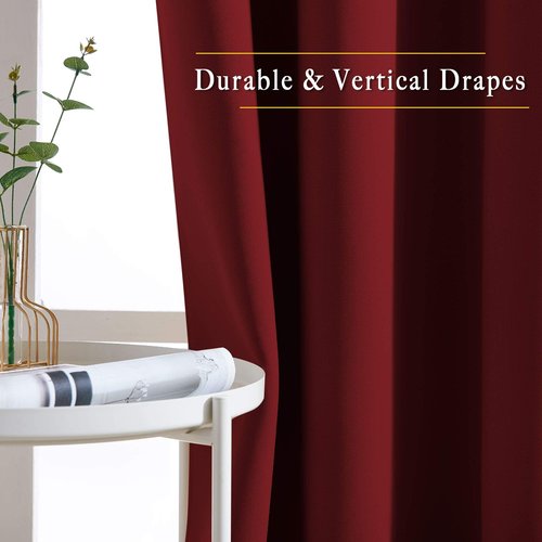 NICETOWN Blackout Doorway Curtains 80 inches Long 2 Panels Set, Grommet Thermal Window Treatments Light & Sound Blocking Drapes for Living Room, Burgundy Red, W46 x L80