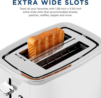 GE 2-Slice Toaster - Extra Wide Slots for Bagels & Breads | 7 Shade Settings, Removable Crumb Tray, 850 Watts, White