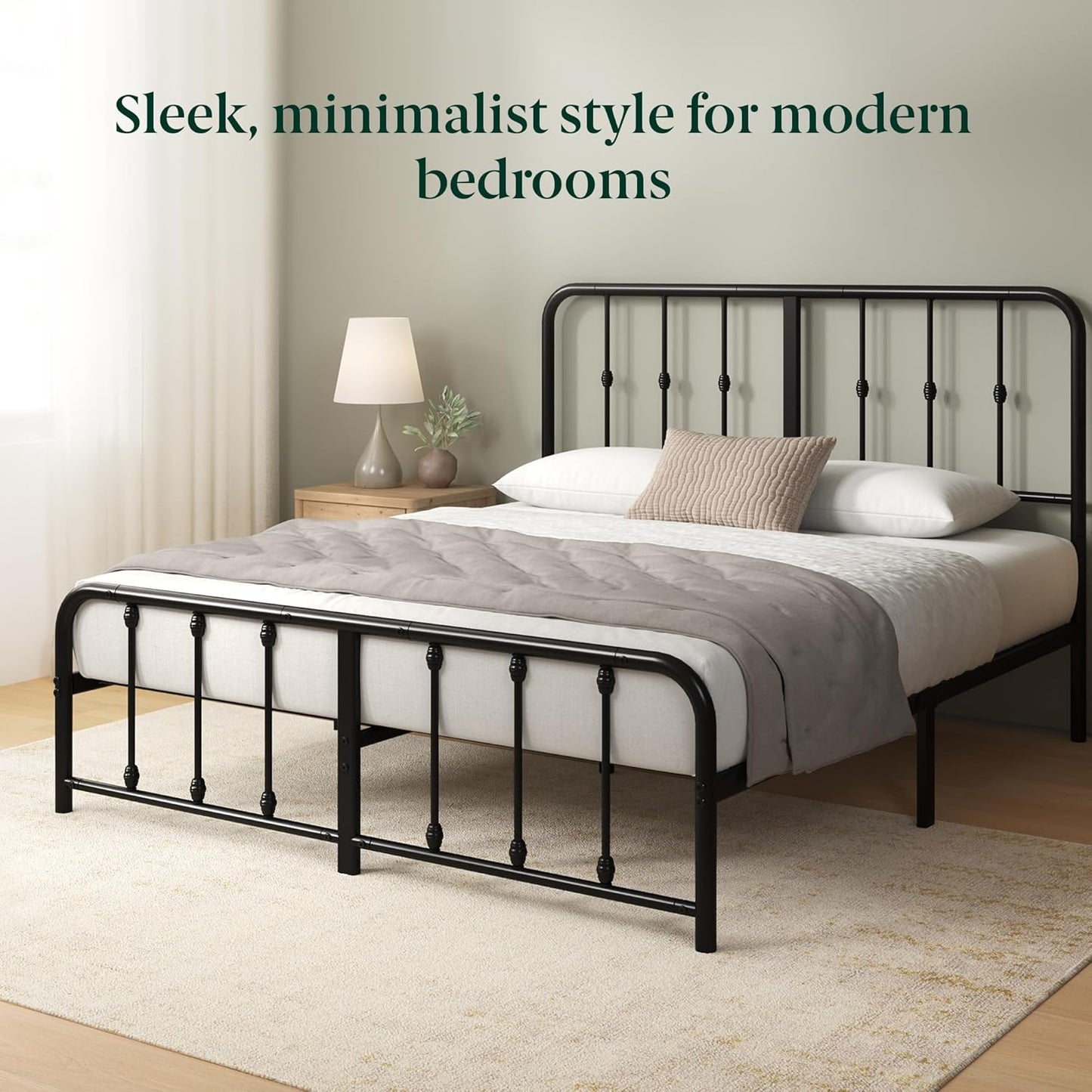 Zinus Leonardo Metal Platform Bed Frame - Victorian Spindle Style | Heavy Duty Queen Bed with Ample Underbed Space