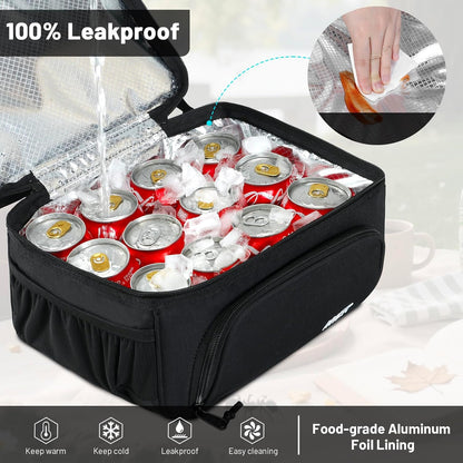 MIER Insulated Lunch Bag Tote - Dual Compartment Cooler with Shoulder Strap | Leakproof, Black