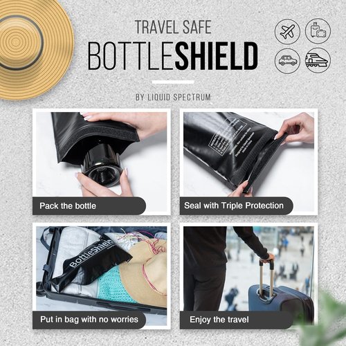 Bottle Shield Reusable Wine Protector Travel Bag (3-Pack) - Bubble Cushioning Wrap Suit - Unbreakable Bottle Sleeve, Leak Proof - Wine Tote Bags Accessory for Suitcase Luggage, Black