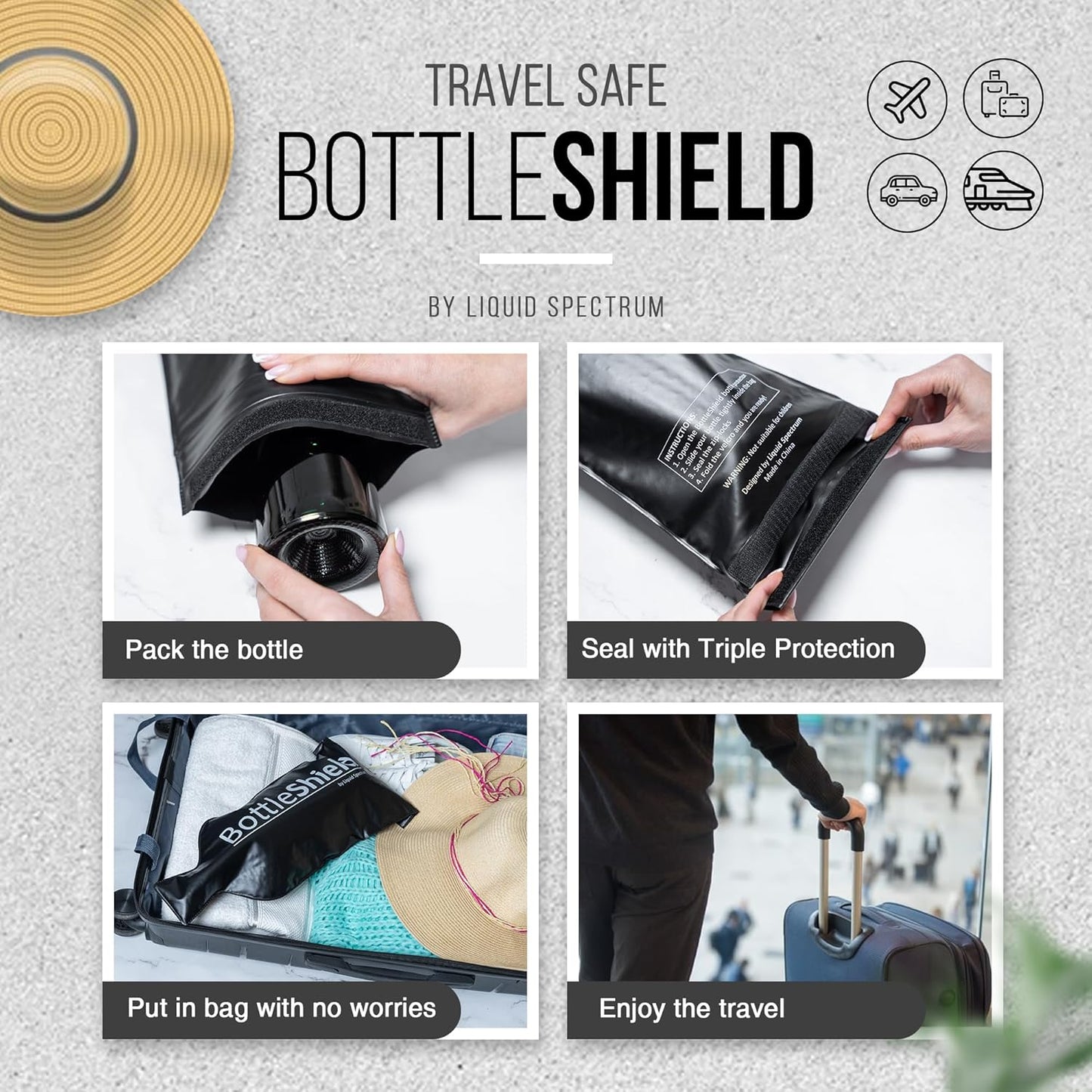 Reusable Wine Protector Travel Bag by Bottle Shield (6-pack) - Bubble Cushioning Wrap Suit - Unbreakable Bottle Sleeve, Leak Proof - Wine Tote Bags Accessory for Suitcase Luggage, Black