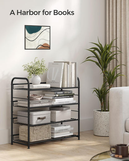SONGMICS 4-Tier Shoe Rack - Stackable Metal Storage Shelf for 16 Pairs | Adjustable Slanted Design, Black