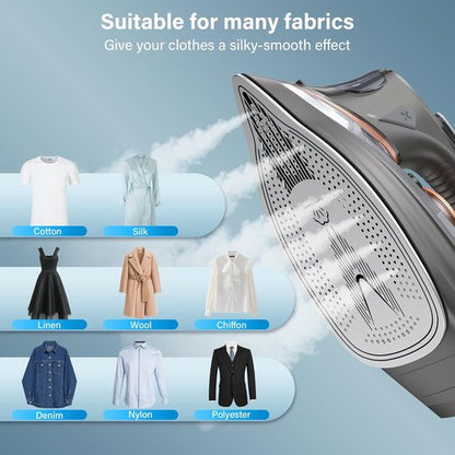 IRONDAY Steam Iron - 1700W Non-Stick Ceramic Soleplate with LCD Screen & Auto Shutoff | Grey