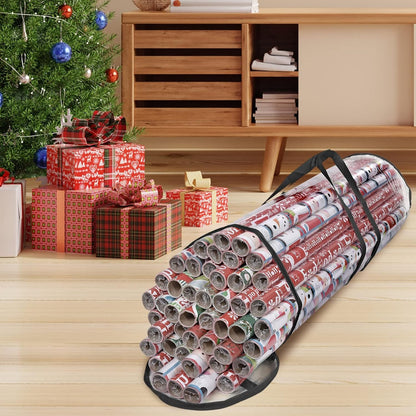 Primode Wrapping Paper Storage Bag - Heavy Duty Organizer for 24 Rolls | Fits 40-Inch Long Rolls, Clear PVC