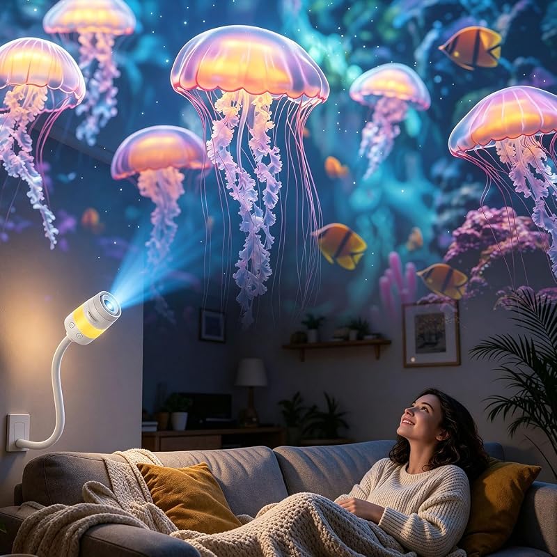 2-in-1 Galaxy & Ocean Projector for Bedroom – 4K Discs, 360° Rotating Night Light