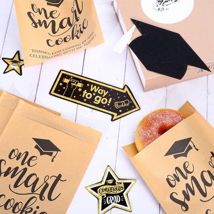 Whaline Graduation Candy Gift Bags - 100 Pack Self-Adhesive Treat Bags for 2026 Grad Party