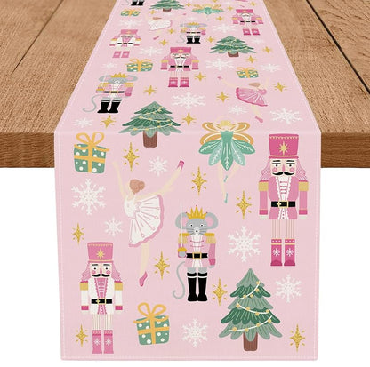 Pastel Pink Christmas Table Runner 13 x 108 Inches - Nutcracker Themed Festive Linen (Variation: 13'' x 108'')