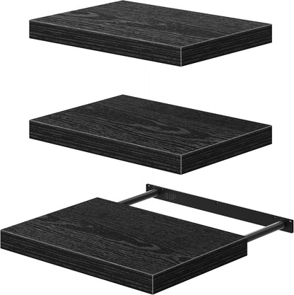 QEEIG 10" Deep Floating Shelves - Set of 3 Black Wall-Mounted Bookshelves for Bathroom, Bedroom, Kitchen, Living Room