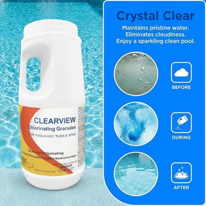 ClearView Chlorine Granules - Fast Dissolving Pool Chlorine Shock for Spas & Hot Tubs | 2.2 Lbs