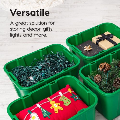 IRIS USA 12 Gallon Heavy Duty Storage Bins with Lids - 4-Pack for Seasonal Organization | Green/Red