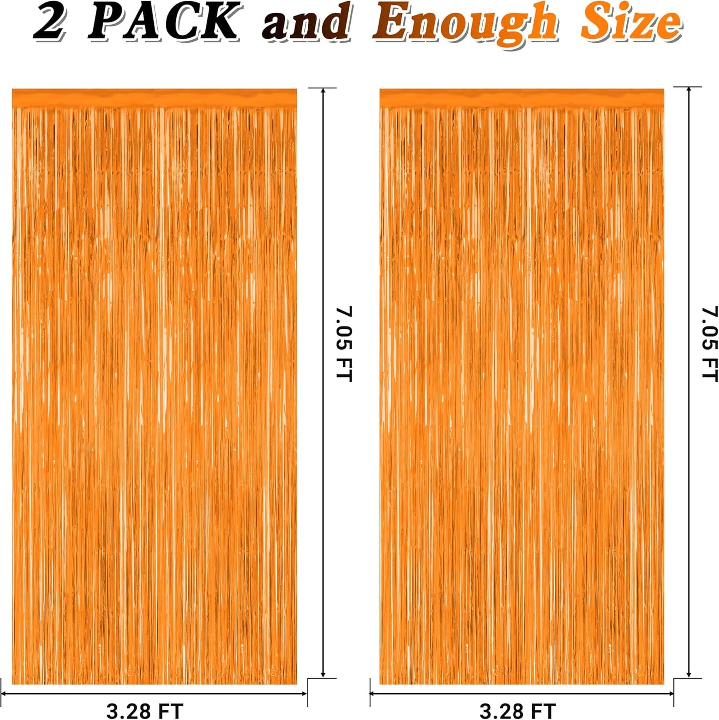 Skiennix 2 Pack Backdrop Curtains - 3.28 FT x 7.05 FT Orange Tinsel Foil Curtains for Parties