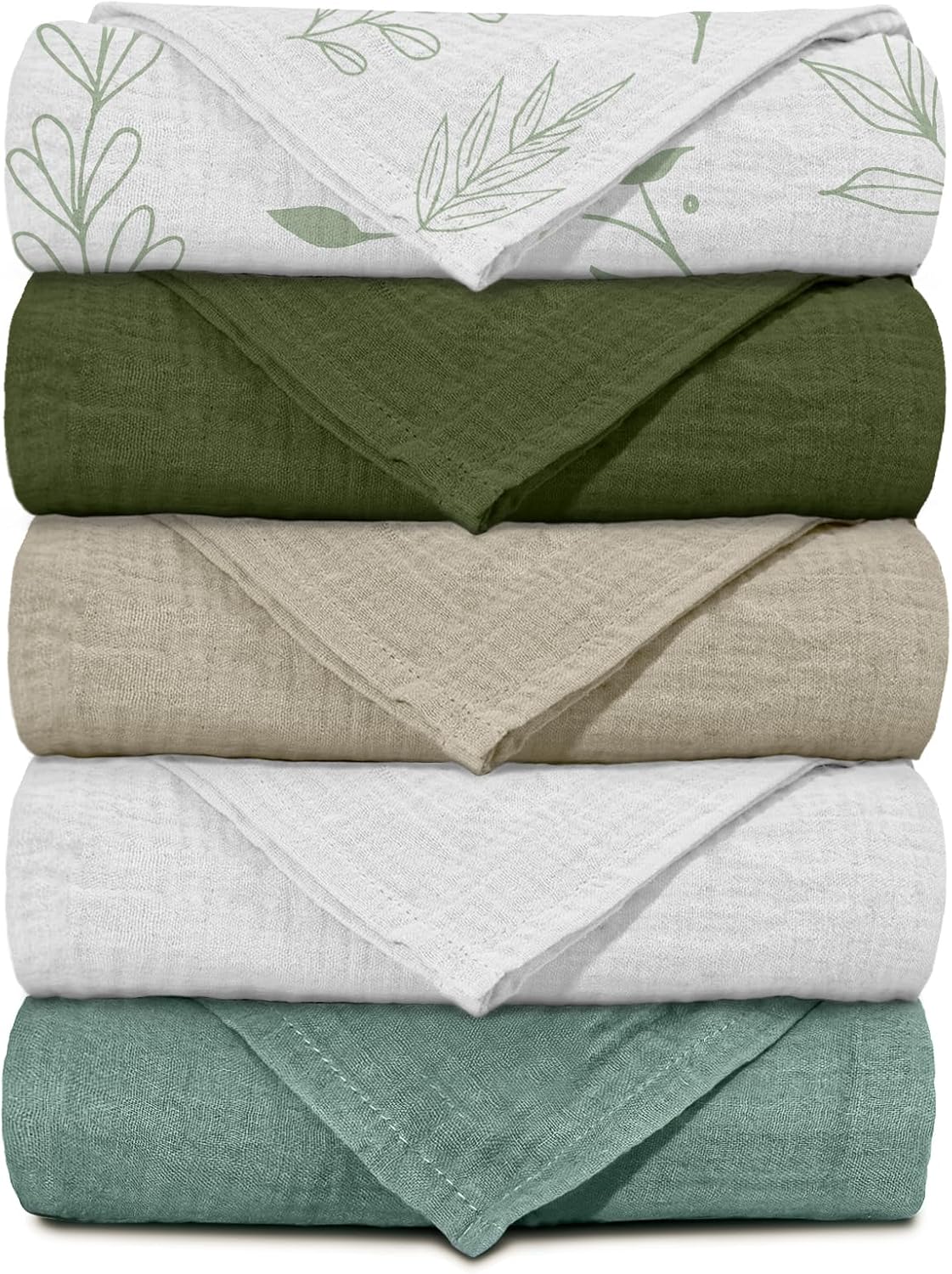 Skiennix Muslin Receiving Blankets - Neutral Swaddle Wraps for Newborns | 5 Pack, Breathable & Skin-Friendly