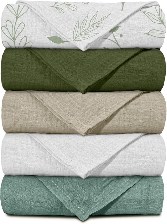 Skiennix Muslin Receiving Blankets - Neutral Swaddle Wraps for Newborns | 5 Pack, Breathable & Skin-Friendly