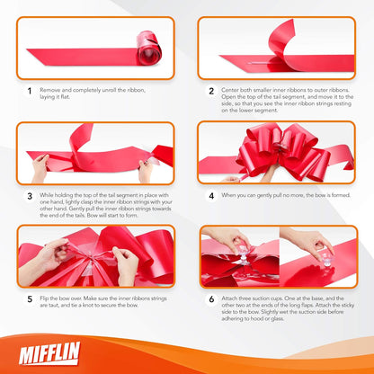 Mifflin-USA Big Car Bow - Matte Red 30 Inch Gift Bow for Car Decor | Perfect for Birthdays & Christmas