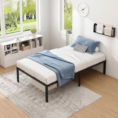 NEW JETO Metal Bed Frame,Twin Size Bed Frame with Storage Space,Heavy Duty Sturdy Mattress Foundation,Easy Assembly,No Box Spring Needed, Black,18 Inch,Twin