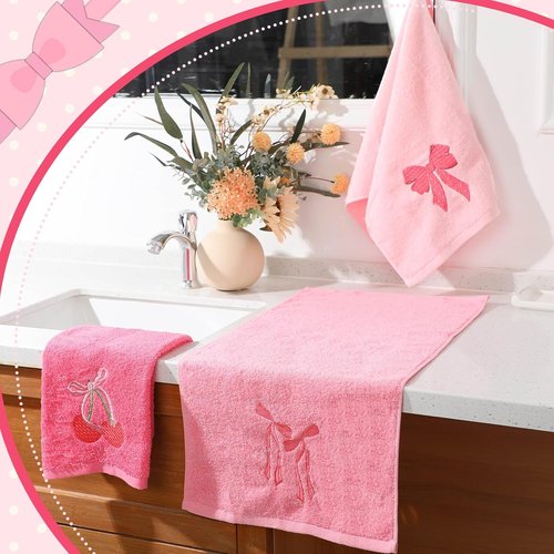 FuWeave Pink Hand Towels - 100% Cotton Soft & Absorbent Decorative Towels | 3 Pcs Set 13.7 x 29.5''