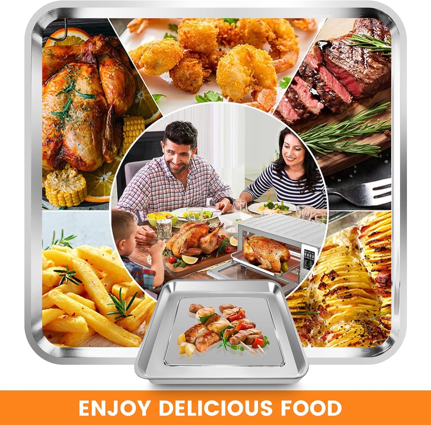 Nuwave Air Fryer Baking Pan - 11.2'' x 10.5'' Stainless Steel Grill Plate for 12-in-1 Toaster Oven