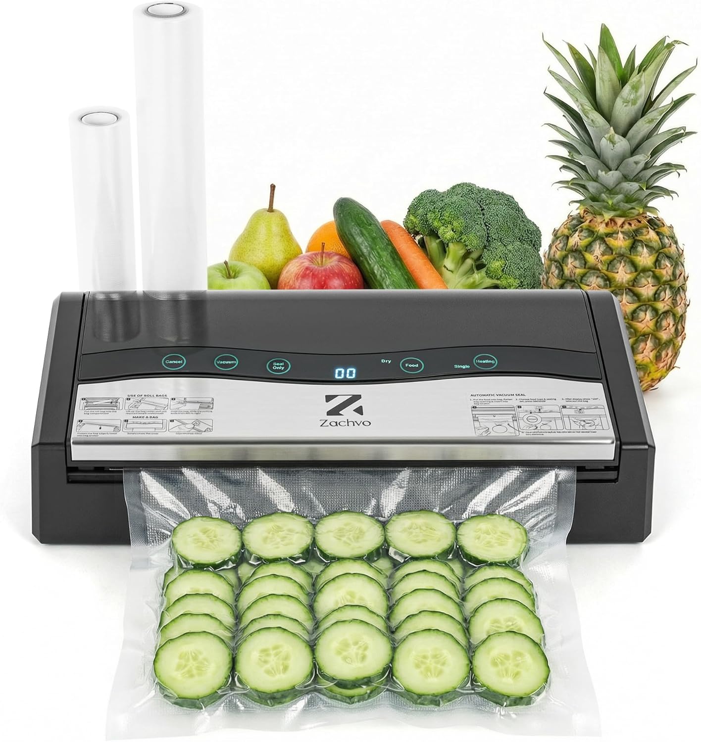 Skiennix Vacuum Sealer Machine - Automatic Food Sealer with Double Heat Seal, Black | Starter Kit Included