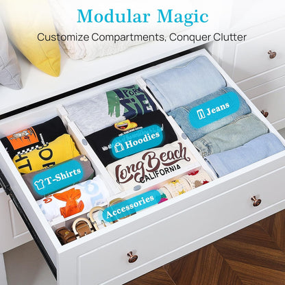 Vtopmart Drawer Dividers - Adjustable 8-Pack for Clothes | Expandable 11.3"-17" Dresser Organizer