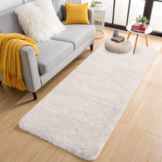 OLANLY Runner Rugs - Soft, Machine Washable Shaggy Design for Hallway & Bedroom | Ivory 2x8 ft