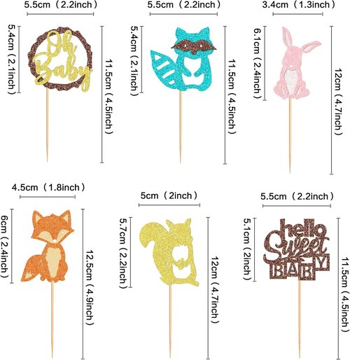 Ercadio Woodland Animals Cupcake Toppers - 24 Pcs Party Decorations for Baby Showers & Birthdays