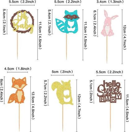 Ercadio Woodland Animals Cupcake Toppers - 24 Pcs Party Decorations for Baby Showers & Birthdays