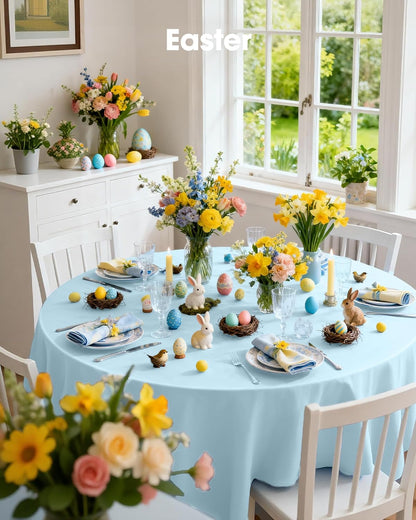 Pureegg Round Plastic Tablecloths - 8 Pack, Leakproof & Sturdy, Baby Blue, 84'' for Easter Parties & Weddings