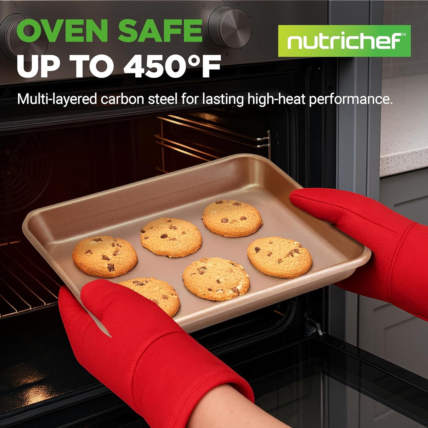 NutriChef Nonstick Baking Sheets - Durable 2-Piece Cookie Sheet Set | Easy to Clean, Oven Safe to 450°F