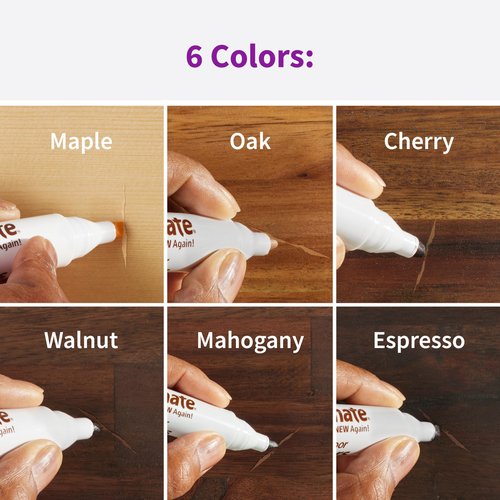 Rejuvenate Exact Match Wood Furniture & Floor Repair Markers, 6 Count, Brown Markers Cover All Scratches, Scuffs And Damage To Wood Furniture And Flooring
