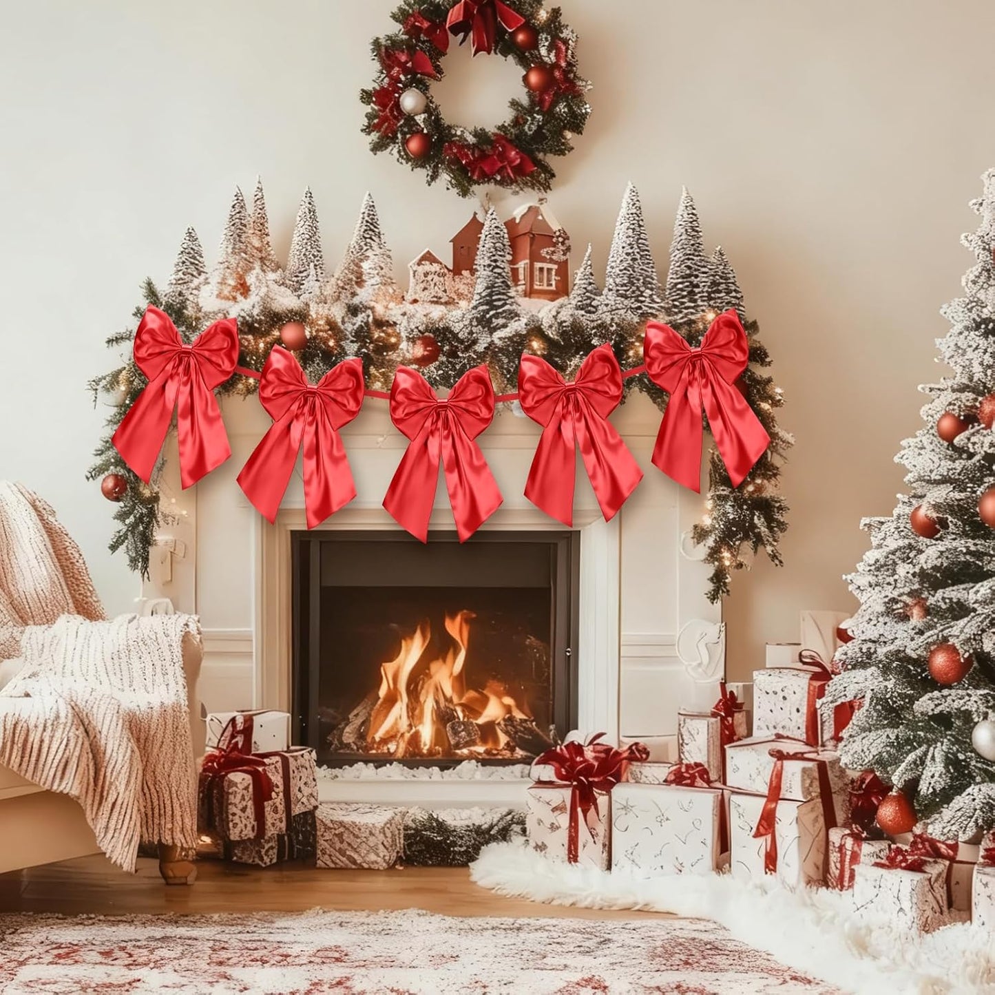 Suncalla Valentine's Day Decorations - 6 FT Large Red Bow Garland | Perfect for Weddings & Parties