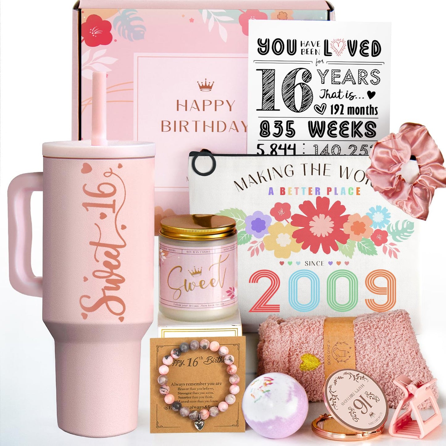 Sweet 16 Gifts for Girls - 16 Year Old Girl Gifts - 16th Birthday Decorations Sweet Sixteen Gifts for Girls - 11 Pieces Unique Trendy Cool Gifts for 16 Teen, Daughter, Niece, Granddaughter