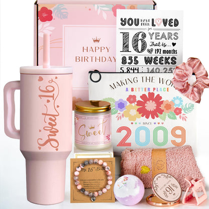 Sweet 16 Gifts for Girls - 16 Year Old Girl Gifts - 16th Birthday Decorations Sweet Sixteen Gifts for Girls - 11 Pieces Unique Trendy Cool Gifts for 16 Teen, Daughter, Niece, Granddaughter