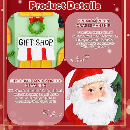 Aneco Christmas Village Set - 19 Resin Houses with Santa, Snowman & LED Lights | Winter Decor