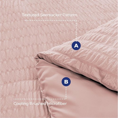 HYMOKEGE Rose Gold Comforter Set - Luxurious 7-Piece All-Season Bedding in Seersucker Design