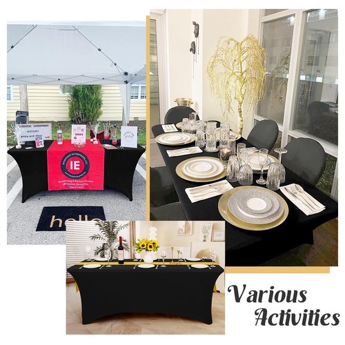 HAISIWLKJ 3 Pack Table Cloth 6ft Black Tablecloths for Rectangle Folding Table Spandex Fitted Stretch Table Cover Wrinkle Resistant Washable Table Protector for Party, Wedding, Banquet, Festival.
