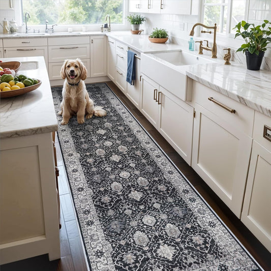 Skiennix 3x12 Washable Hallway Runner Rug - Ultra Soft Non-Slip Carpet for Kitchen & Entryway | Black