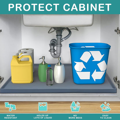 URMONA Waterproof Silicone Under Sink Mat - 31'' x 22'' Kitchen & Bathroom Protector | Dark Grey