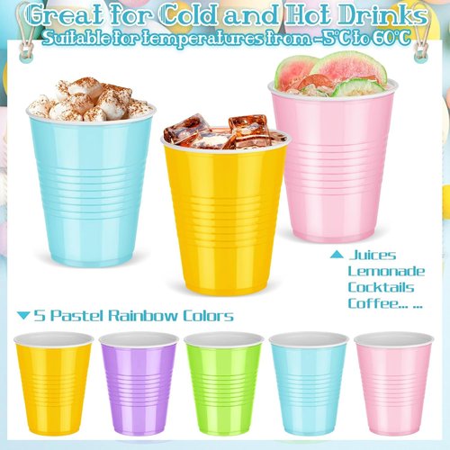 Kochorie 12 Ounce Disposable Plastic Cups - 50 Pack Pastel Rainbow Party Cups for Events & Celebrations