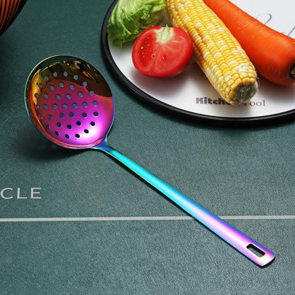 Rainbow Skimmer, Stainless Steel Metal Strainer With Titanium Rainbow Plating, Kitchen Cooking Skimmers For Non-Stick Cookware, Dishwasher Safe