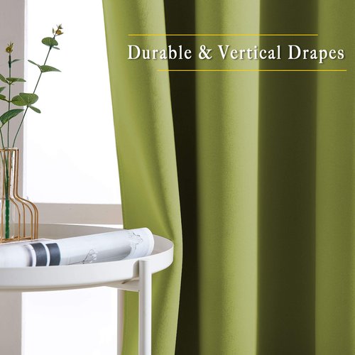 NICETOWN Bedroom Sunlight Block Curtains - Triple Weave Microfiber Grommet Top Thermal Insulated Solid Light Blinds Panels/Drapes for Kid's Room (Fresh Green, 1 Pair, 52 inches by 95 Inch)