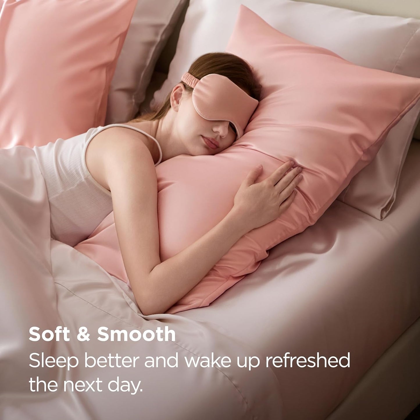 Bedsure King Size Satin Pillowcase Set of 2 - Peach Pink Silky Cases for Hair & Skin, 20x36 Inches