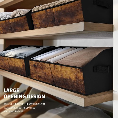 Homsorout Trapezoid Storage Cubes - Collapsible Fabric Baskets for Organization | 6 Pack in Wood Grain Brown